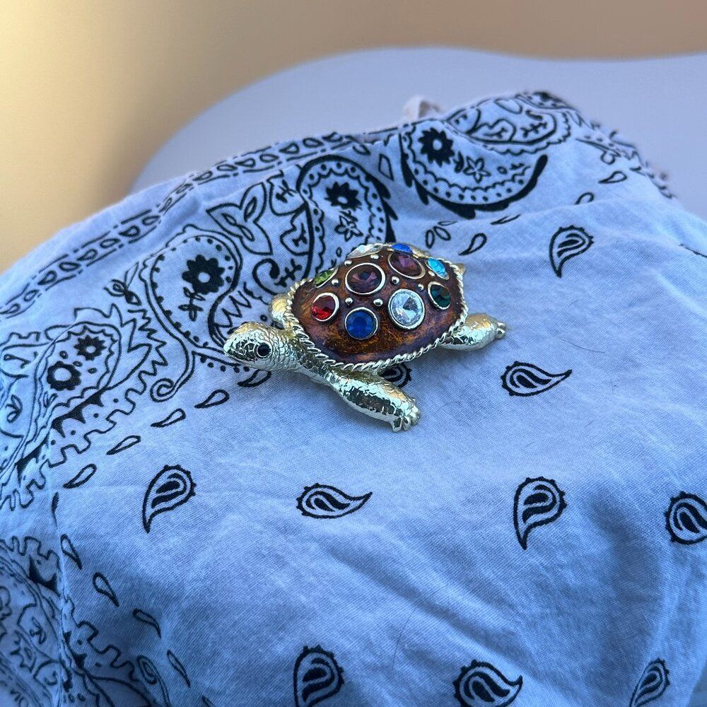 Keren Kopal Golden Turtle Figurine Decorated with Colorful Crystals Trinket Box